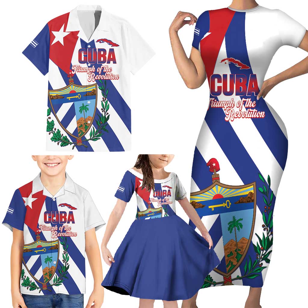 Cuba Liberation Day Family Matching Short Sleeve Bodycon Dress and Hawaiian Shirt Triumph Of The Revolution - Wonder Print Shop