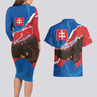 Slovakia Restoration Day Couples Matching Long Sleeve Bodycon Dress and Hawaiian Shirt Happy 1st Of January - Slovak Golden Eagle - Wonder Print Shop