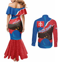 Slovakia Restoration Day Couples Matching Mermaid Dress and Long Sleeve Button Shirt Happy 1st Of January - Slovak Golden Eagle