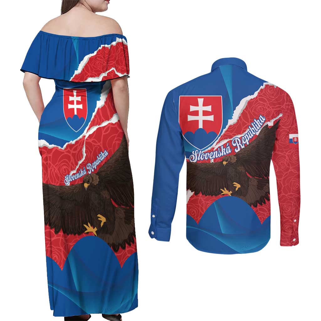 Slovakia Restoration Day Couples Matching Off Shoulder Maxi Dress and Long Sleeve Button Shirt Happy 1st Of January - Slovak Golden Eagle - Wonder Print Shop