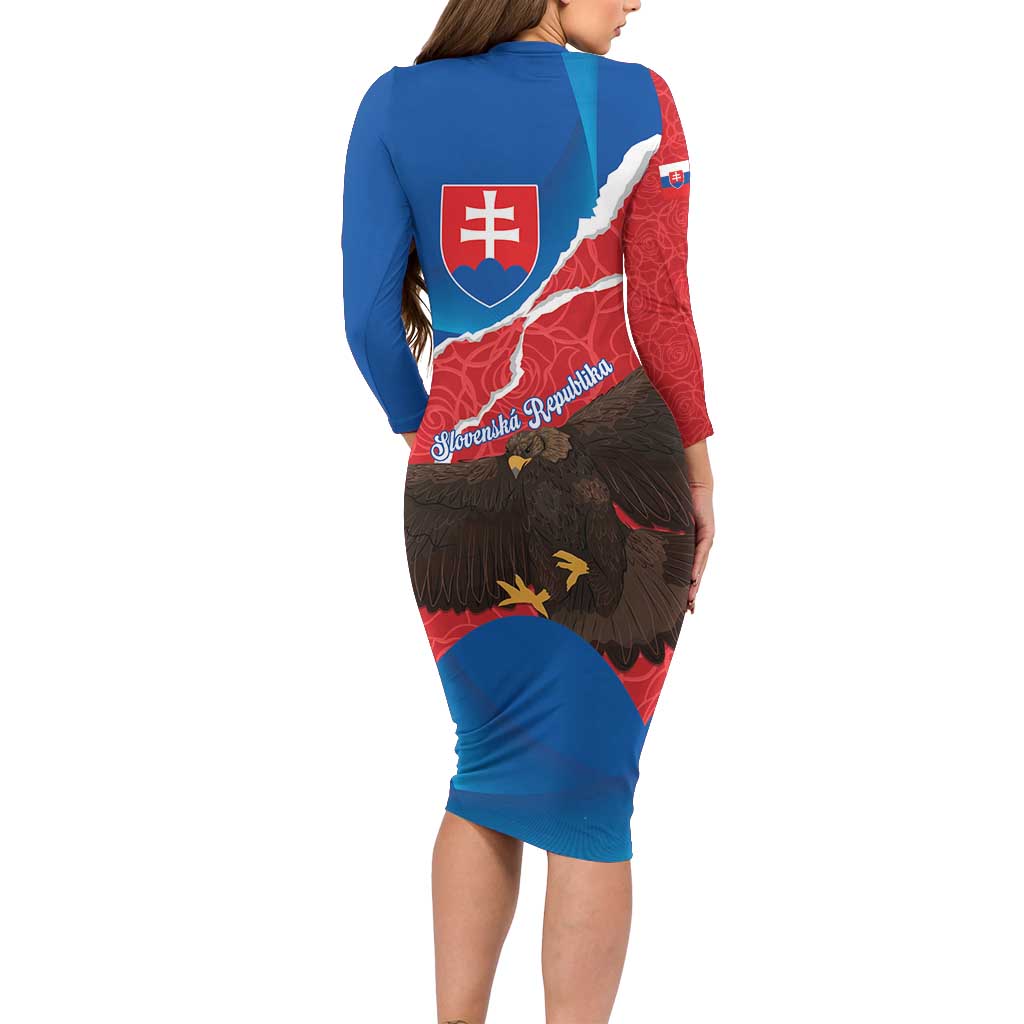 Slovakia Restoration Day Family Matching Long Sleeve Bodycon Dress and Hawaiian Shirt Happy 1st Of January - Slovak Golden Eagle - Wonder Print Shop