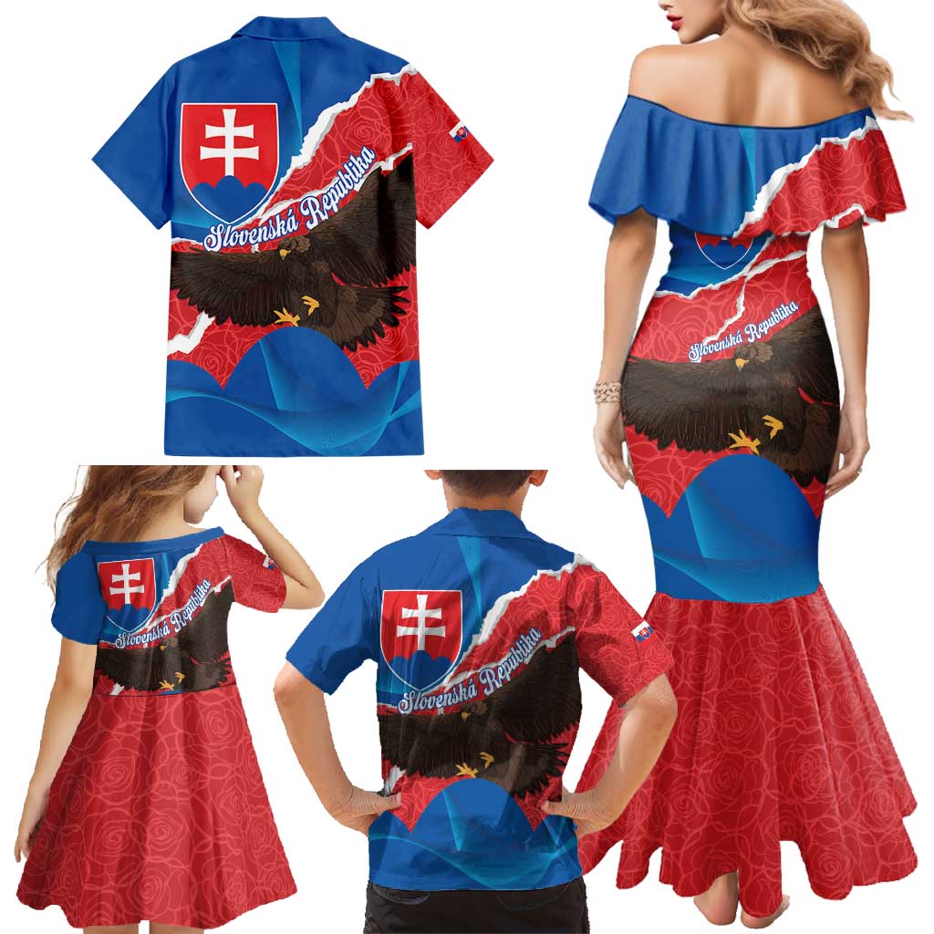 Slovakia Restoration Day Family Matching Mermaid Dress and Hawaiian Shirt Happy 1st Of January - Slovak Golden Eagle - Wonder Print Shop