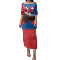 Slovakia Restoration Day Family Matching Puletasi and Hawaiian Shirt Happy 1st Of January - Slovak Golden Eagle - Wonder Print Shop