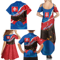 Slovakia Restoration Day Family Matching Summer Maxi Dress and Hawaiian Shirt Happy 1st Of January - Slovak Golden Eagle - Wonder Print Shop