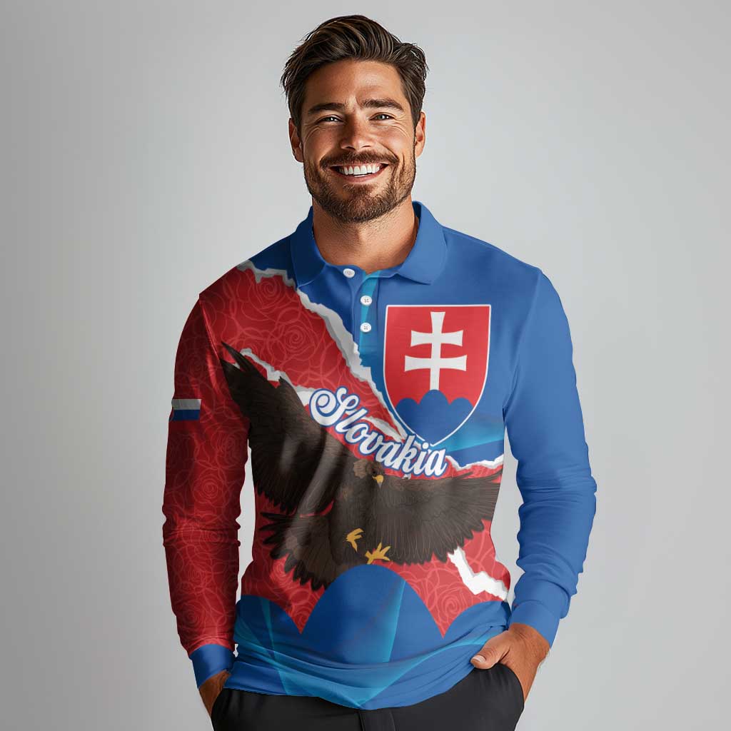Slovakia Restoration Day Long Sleeve Polo Shirt Happy 1st Of January - Slovak Golden Eagle - Wonder Print Shop