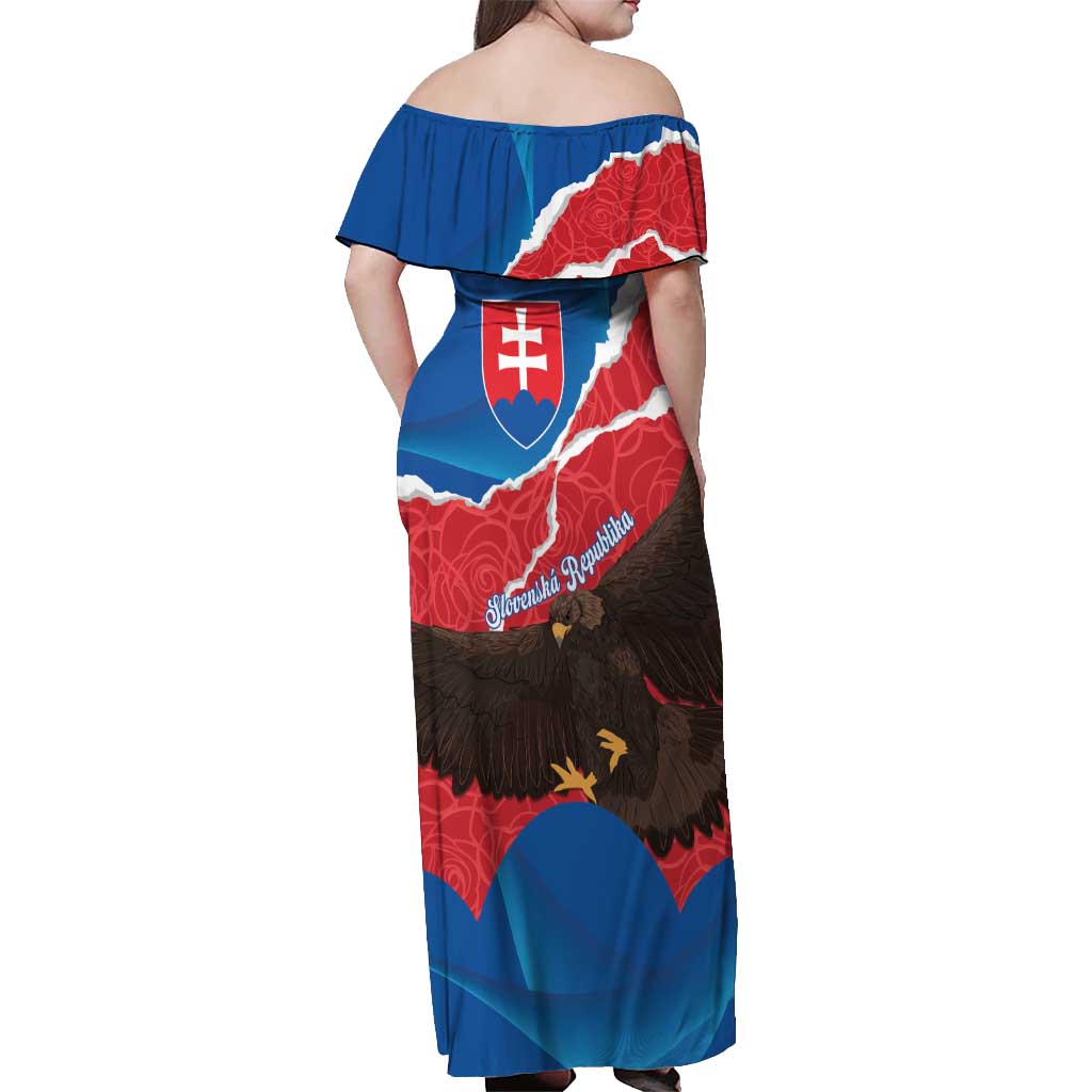 Slovakia Restoration Day Off Shoulder Maxi Dress Happy 1st Of January - Slovak Golden Eagle - Wonder Print Shop