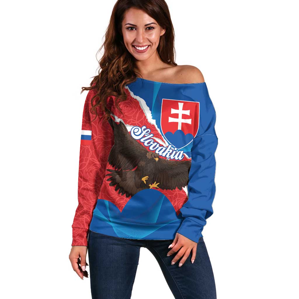 Slovakia Restoration Day Off Shoulder Sweater Happy 1st Of January - Slovak Golden Eagle - Wonder Print Shop