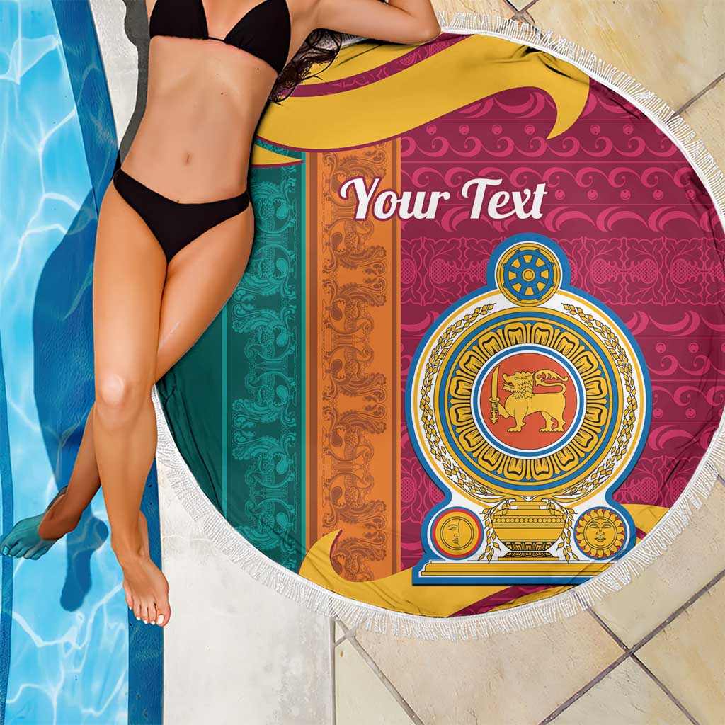 Sri Lanka Independence Day Beach Blanket Sri Lankan Lion Mix Sinhalese Pattern - Wonder Print Shop