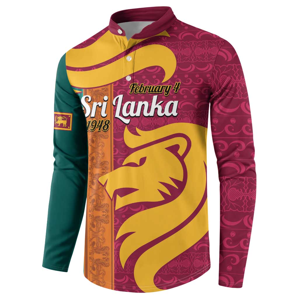 Sri Lanka Independence Day Button Sweatshirt Sri Lankan Lion Mix Sinhalese Pattern - Wonder Print Shop