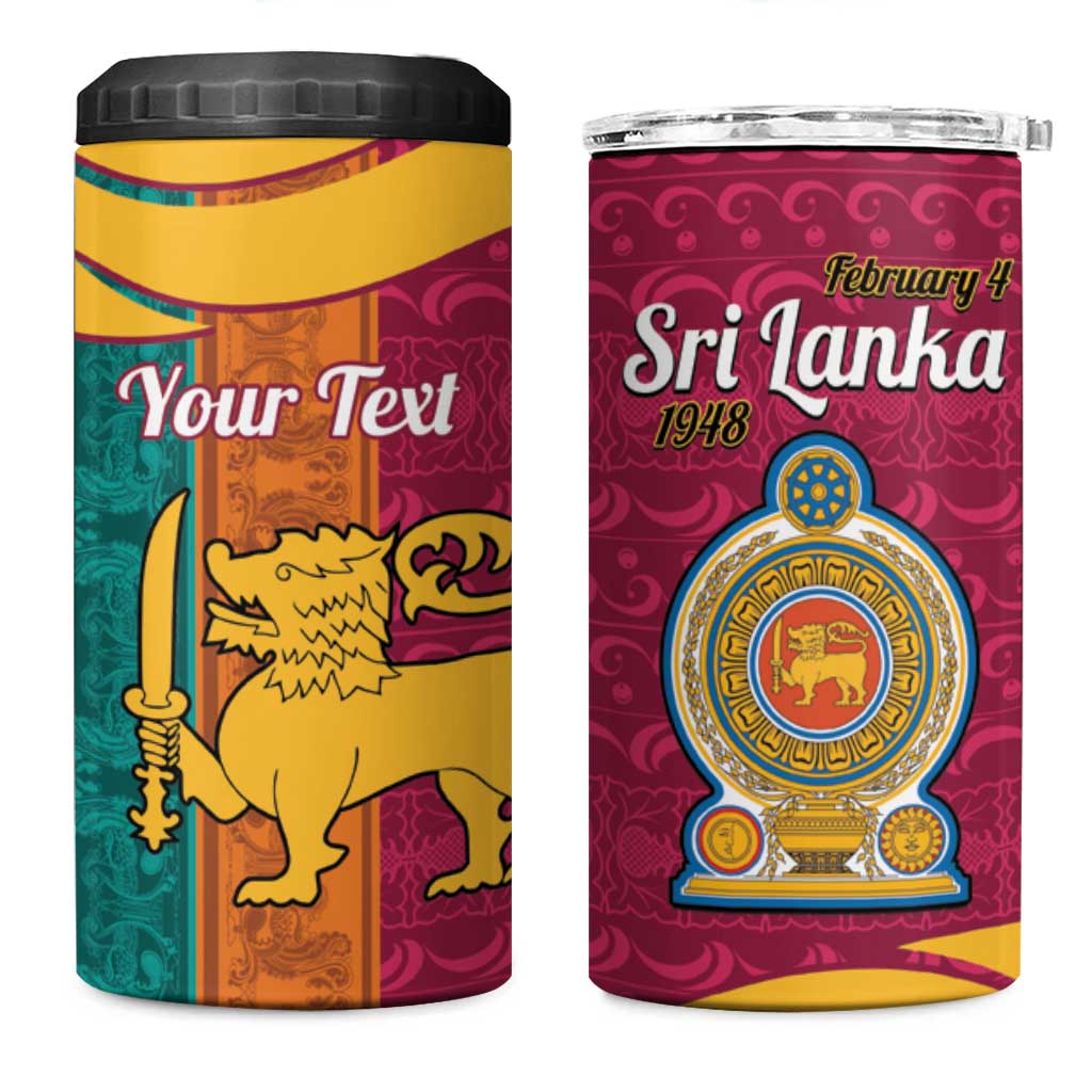 Sri Lanka Independence Day 4 in 1 Can Cooler Tumbler Sri Lankan Lion Mix Sinhalese Pattern - Wonder Print Shop