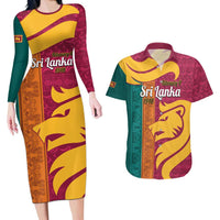 Sri Lanka Independence Day Couples Matching Long Sleeve Bodycon Dress and Hawaiian Shirt Sri Lankan Lion Mix Sinhalese Pattern - Wonder Print Shop