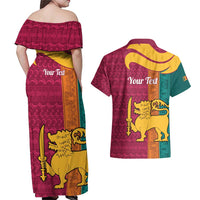 Sri Lanka Independence Day Couples Matching Off Shoulder Maxi Dress and Hawaiian Shirt Sri Lankan Lion Mix Sinhalese Pattern - Wonder Print Shop