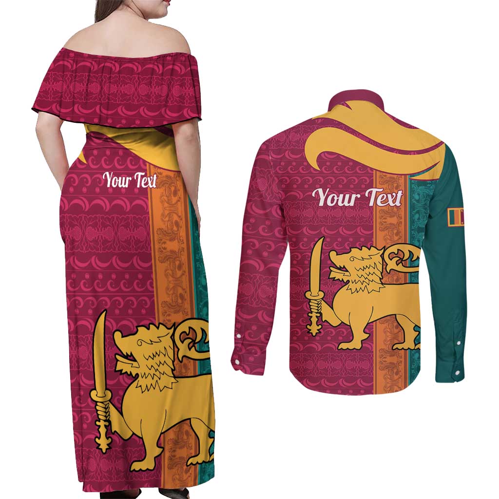 Sri Lanka Independence Day Couples Matching Off Shoulder Maxi Dress and Long Sleeve Button Shirt Sri Lankan Lion Mix Sinhalese Pattern - Wonder Print Shop