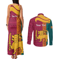 Sri Lanka Independence Day Couples Matching Tank Maxi Dress and Long Sleeve Button Shirt Sri Lankan Lion Mix Sinhalese Pattern - Wonder Print Shop