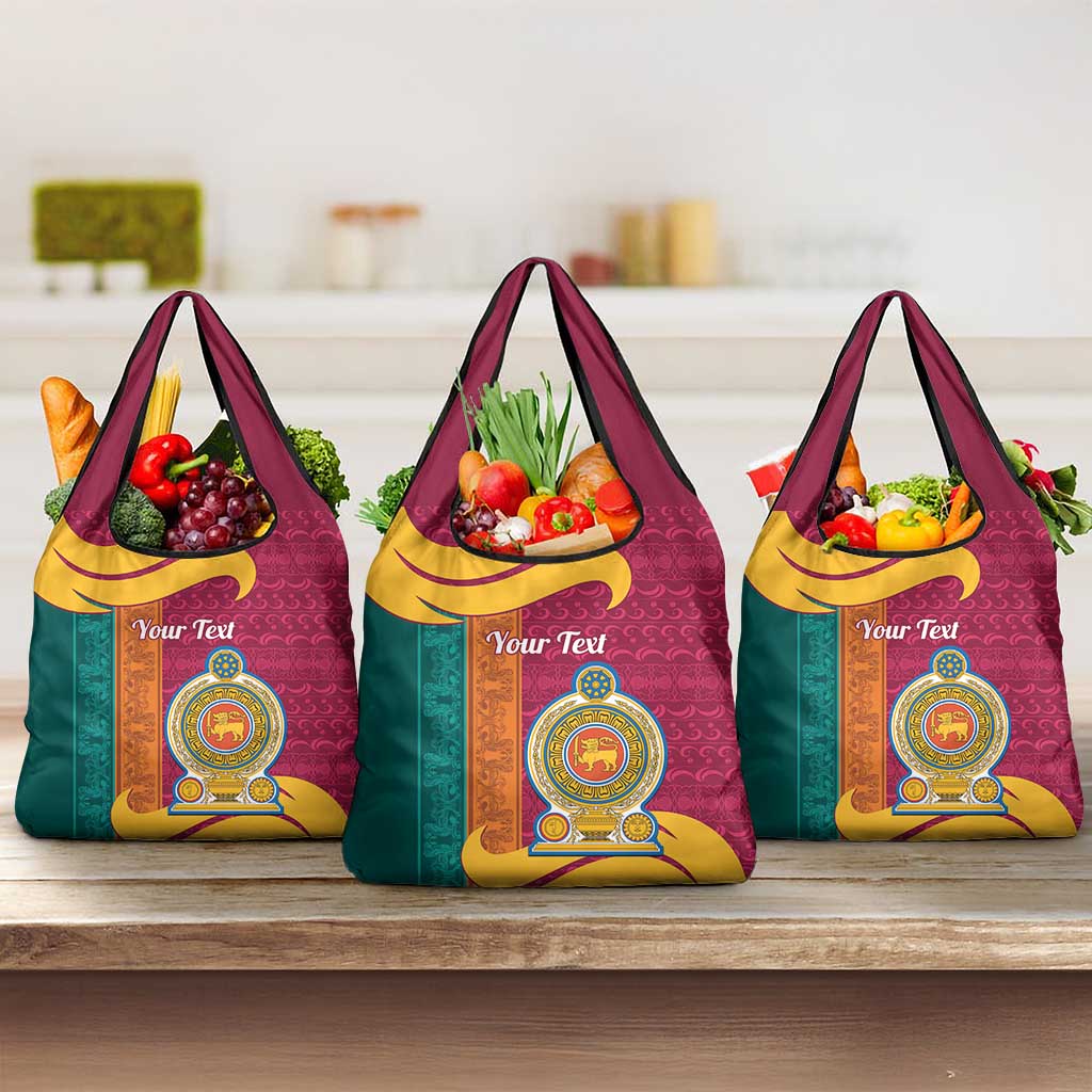 Sri Lanka Independence Day Grocery Bag Sri Lankan Lion Mix Sinhalese Pattern