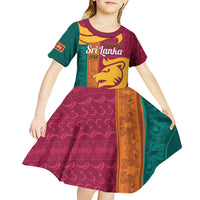 Sri Lanka Independence Day Kid Short Sleeve Dress Sri Lankan Lion Mix Sinhalese Pattern - Wonder Print Shop