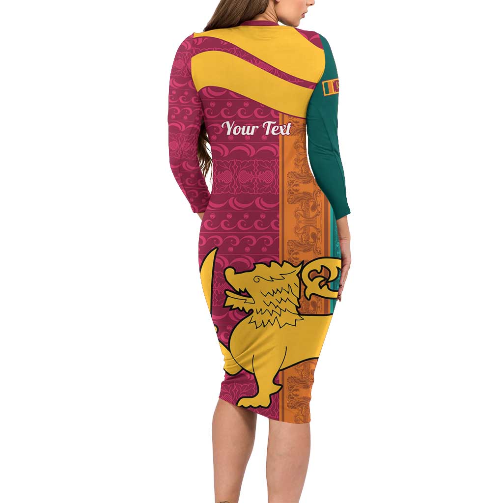 Sri Lanka Independence Day Long Sleeve Bodycon Dress Sri Lankan Lion Mix Sinhalese Pattern - Wonder Print Shop