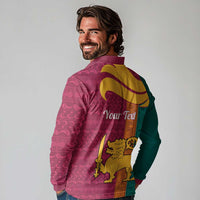 Sri Lanka Independence Day Long Sleeve Polo Shirt Sri Lankan Lion Mix Sinhalese Pattern - Wonder Print Shop