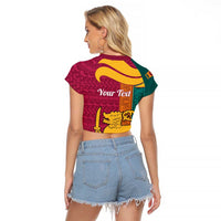 Sri Lanka Independence Day Raglan Cropped T Shirt Sri Lankan Lion Mix Sinhalese Pattern - Wonder Print Shop