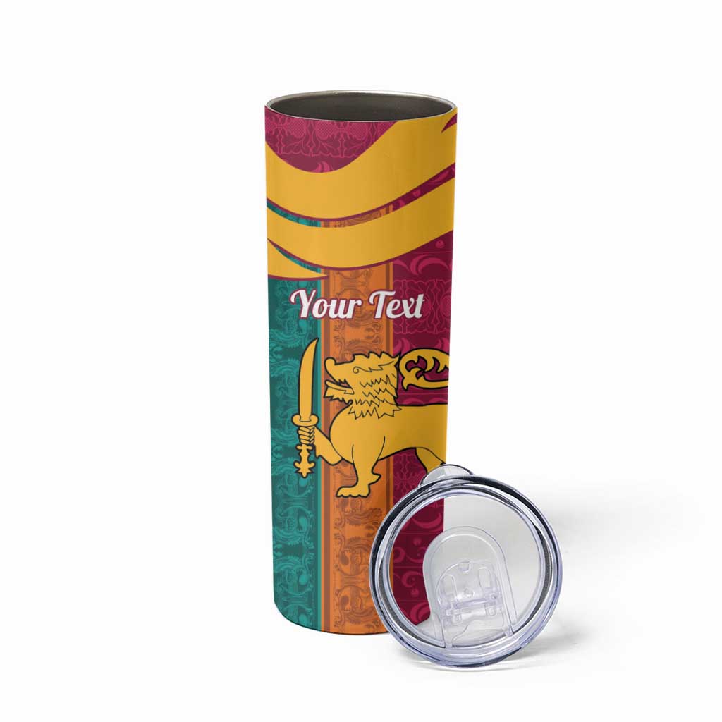 Sri Lanka Independence Day Skinny Tumbler Sri Lankan Lion Mix Sinhalese Pattern - Wonder Print Shop