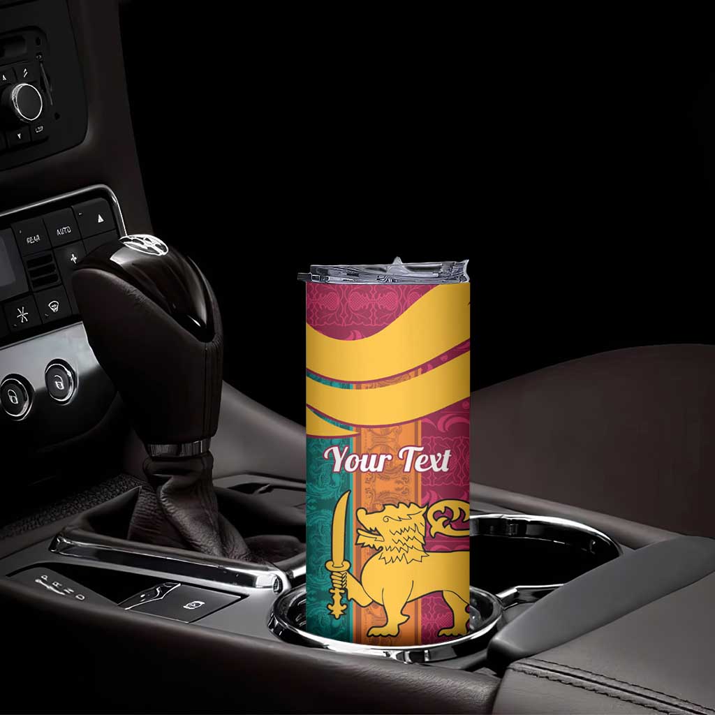 Sri Lanka Independence Day Skinny Tumbler Sri Lankan Lion Mix Sinhalese Pattern - Wonder Print Shop