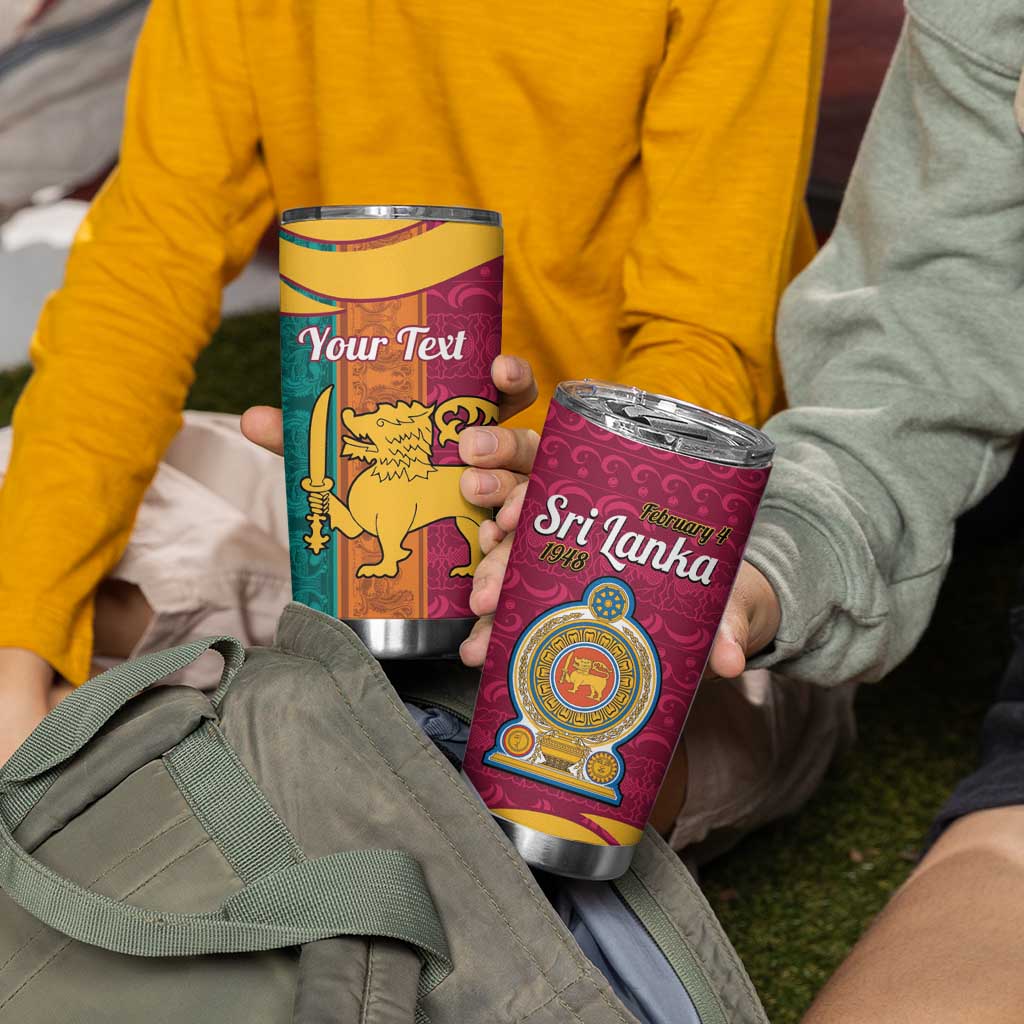 Sri Lanka Independence Day Tumbler Cup Sri Lankan Lion Mix Sinhalese Pattern - Wonder Print Shop