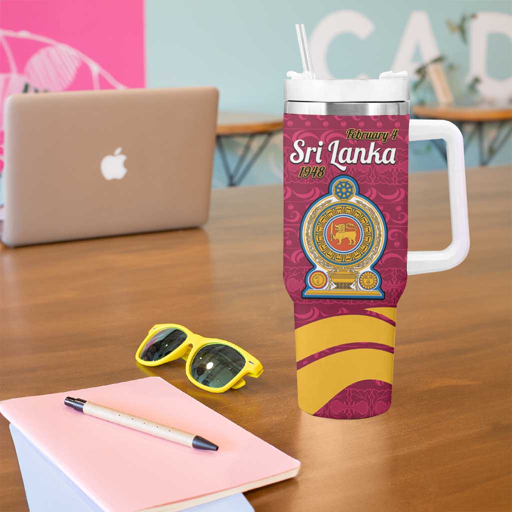 Sri Lanka Independence Day Tumbler With Handle Sri Lankan Lion Mix Sinhalese Pattern - Wonder Print Shop