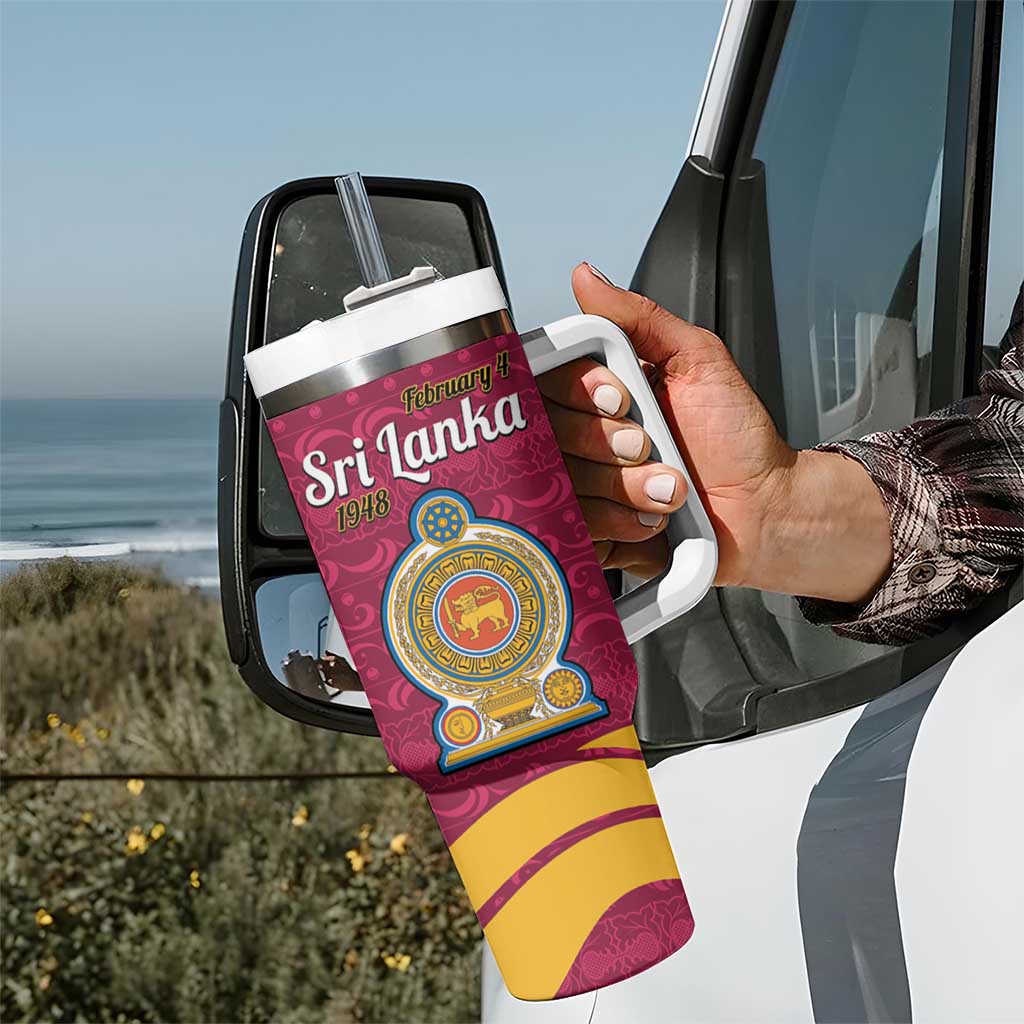 Sri Lanka Independence Day Tumbler With Handle Sri Lankan Lion Mix Sinhalese Pattern - Wonder Print Shop