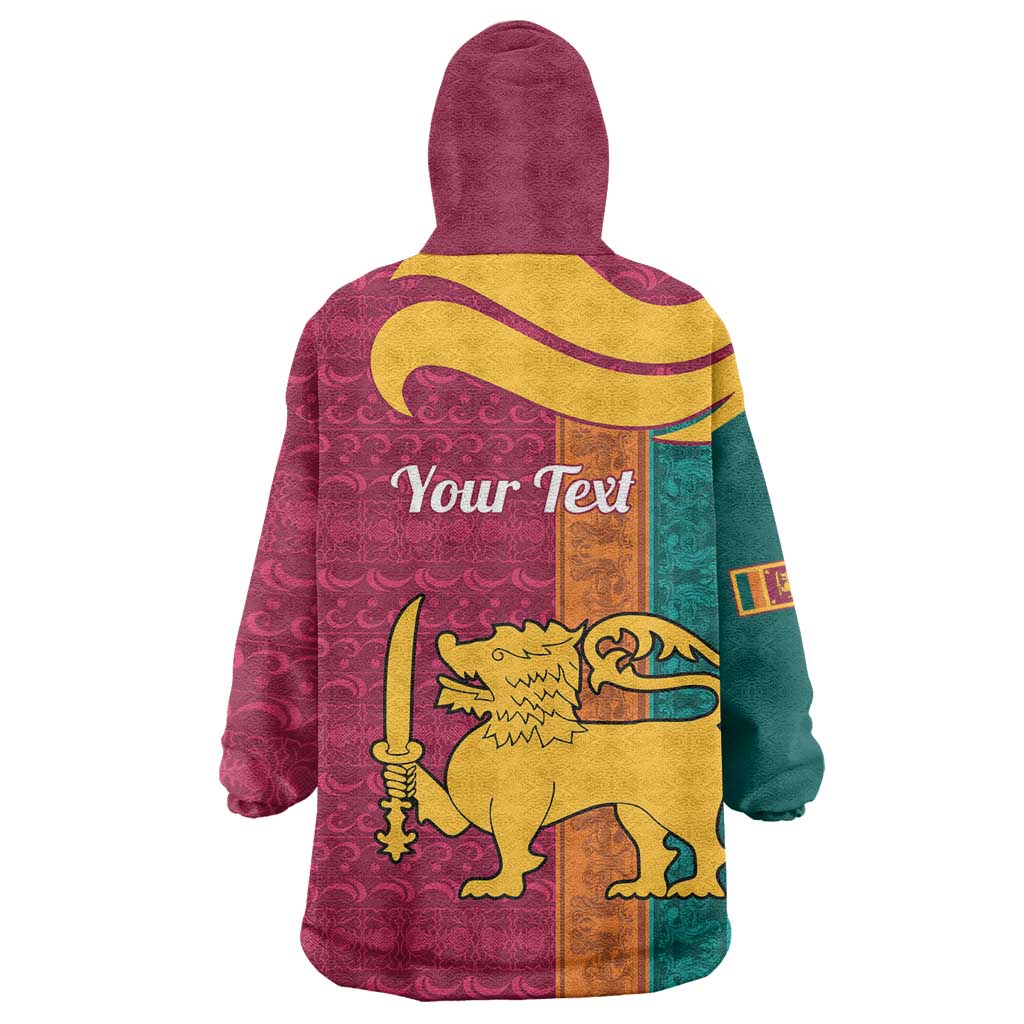 Sri Lanka Independence Day Wearable Blanket Hoodie Sri Lankan Lion Mix Sinhalese Pattern - Wonder Print Shop