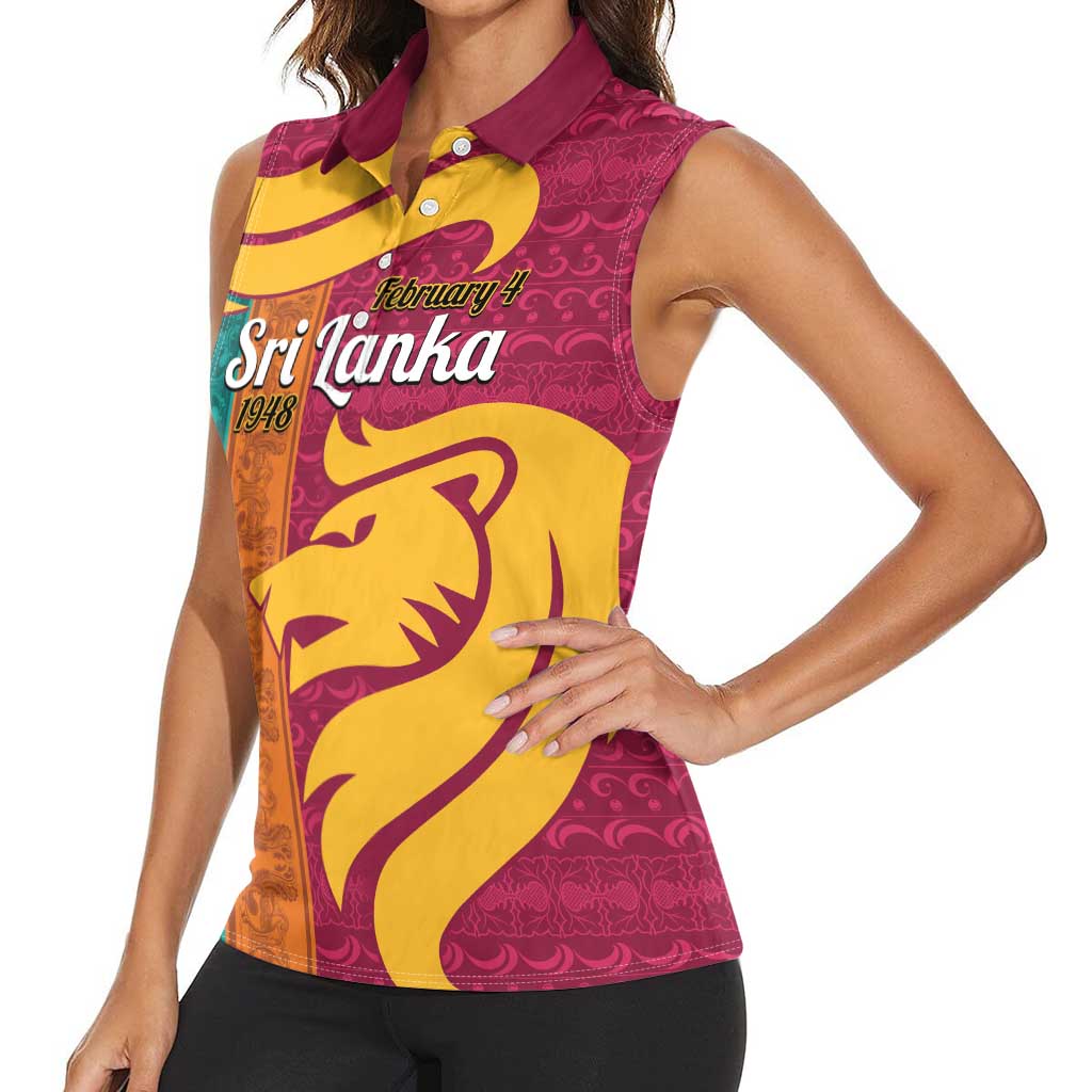 Sri Lanka Independence Day Women Sleeveless Polo Shirt Sri Lankan Lion Mix Sinhalese Pattern - Wonder Print Shop