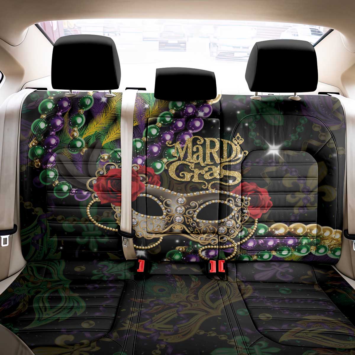 Mardi Gras 2025 Back Car Seat Cover Beadeds With Gorgeous Mask - Wonder Print Shop