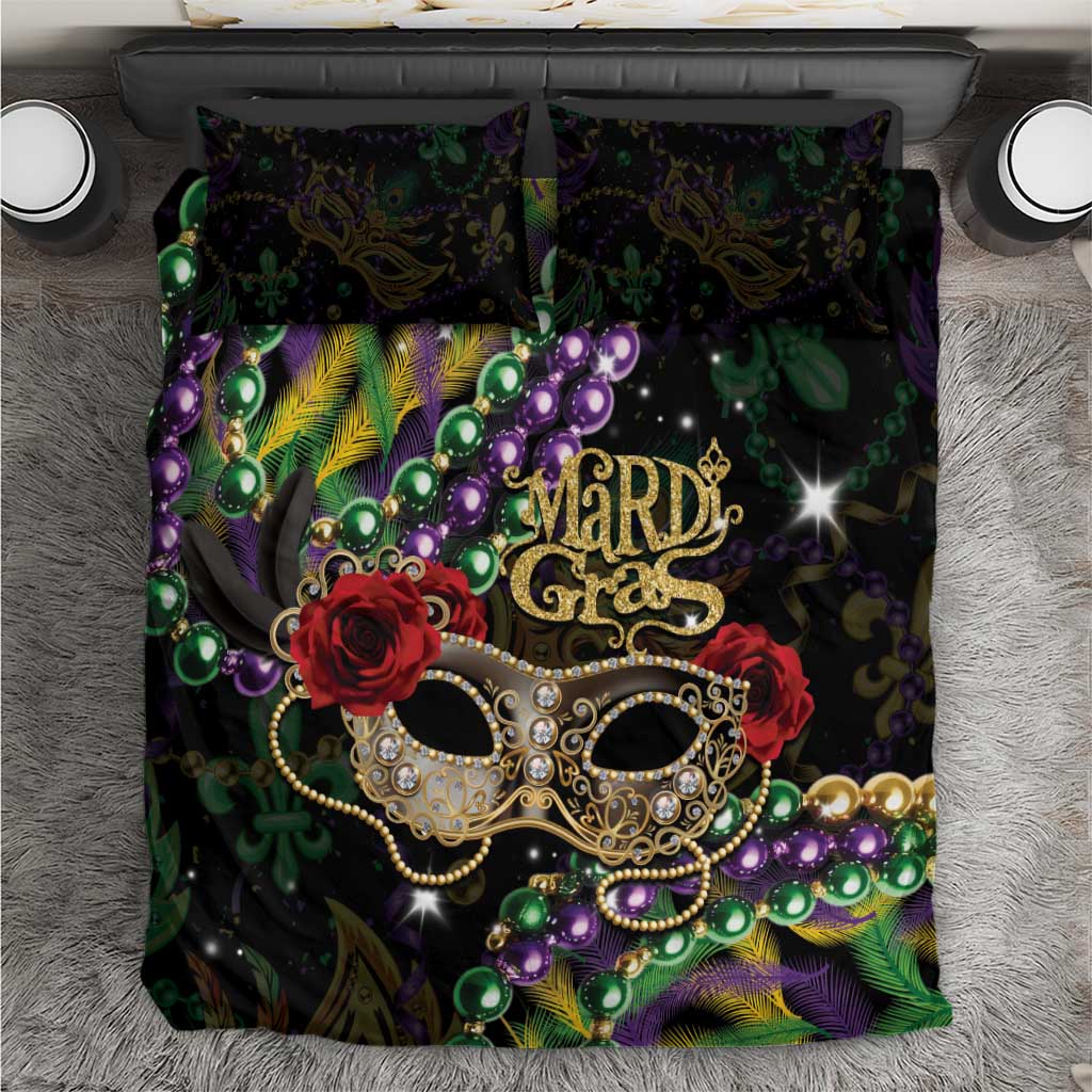 Mardi Gras 2025 Bedding Set Beadeds With Gorgeous Mask - Wonder Print Shop