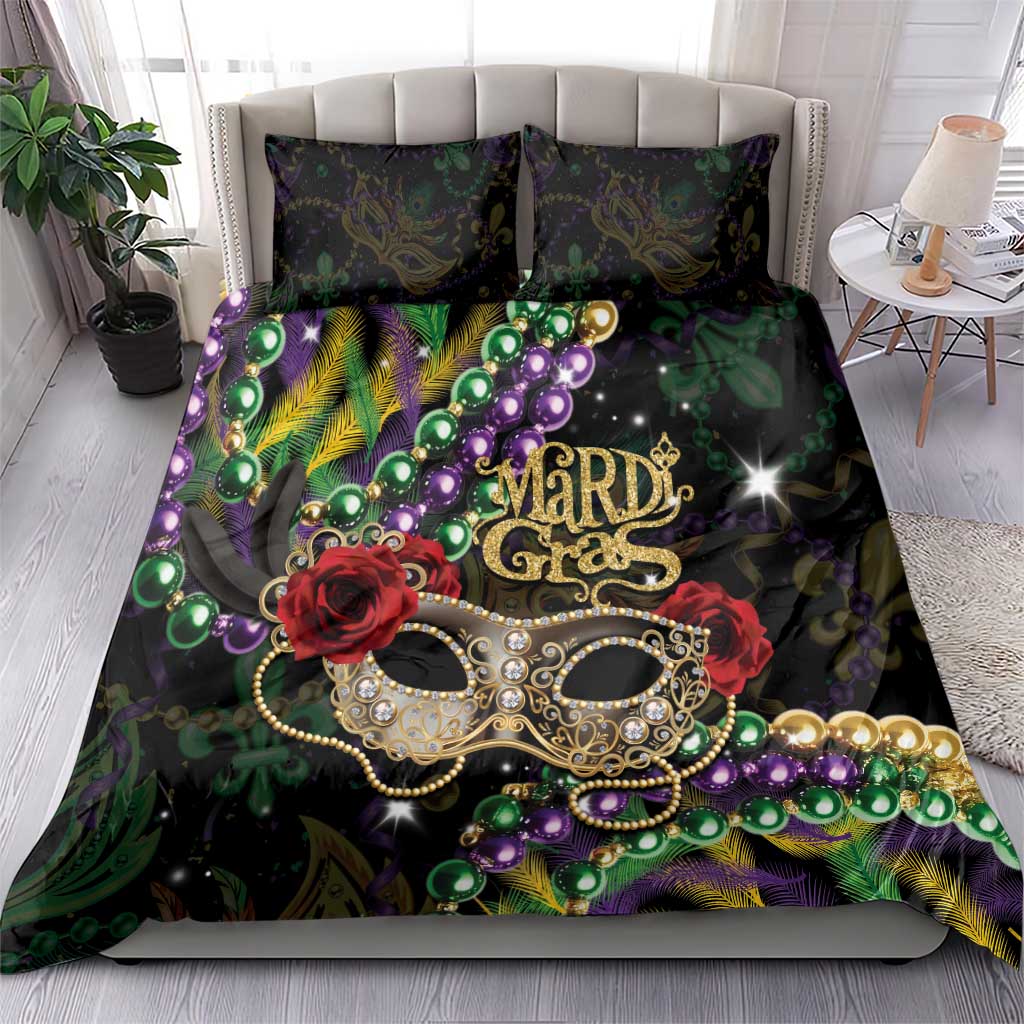 Mardi Gras 2025 Bedding Set Beadeds With Gorgeous Mask - Wonder Print Shop
