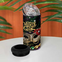 Mardi Gras 2025 4 in 1 Can Cooler Tumbler Beadeds With Gorgeous Mask - Wonder Print Shop