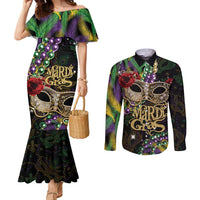 Mardi Gras 2025 Couples Matching Mermaid Dress and Long Sleeve Button Shirt Beadeds With Gorgeous Mask