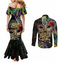 Mardi Gras 2025 Couples Matching Mermaid Dress and Long Sleeve Button Shirt Beadeds With Gorgeous Mask