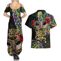 Mardi Gras 2025 Couples Matching Summer Maxi Dress and Hawaiian Shirt Beadeds With Gorgeous Mask - Wonder Print Shop