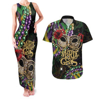 Mardi Gras 2025 Couples Matching Tank Maxi Dress and Hawaiian Shirt Beadeds With Gorgeous Mask - Wonder Print Shop