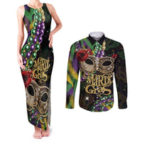 Mardi Gras 2025 Couples Matching Tank Maxi Dress and Long Sleeve Button Shirt Beadeds With Gorgeous Mask - Wonder Print Shop