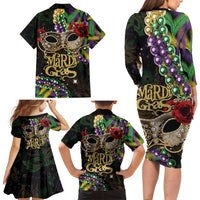 Mardi Gras 2025 Family Matching Long Sleeve Bodycon Dress and Hawaiian Shirt Beadeds With Gorgeous Mask - Wonder Print Shop