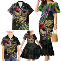 Mardi Gras 2025 Family Matching Mermaid Dress and Hawaiian Shirt Beadeds With Gorgeous Mask - Wonder Print Shop