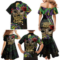 Mardi Gras 2025 Family Matching Mermaid Dress and Hawaiian Shirt Beadeds With Gorgeous Mask - Wonder Print Shop