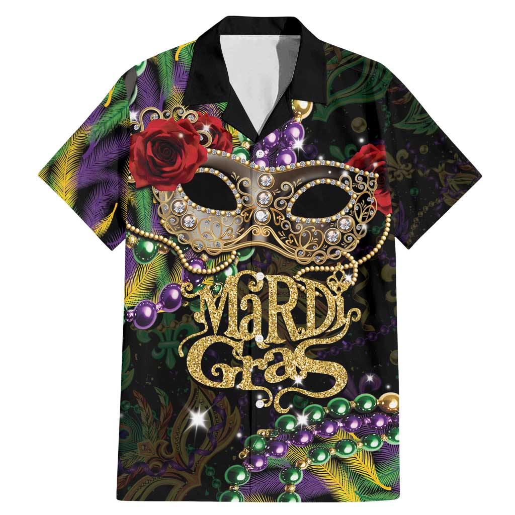 Mardi Gras 2025 Family Matching Mermaid Dress and Hawaiian Shirt Beadeds With Gorgeous Mask - Wonder Print Shop