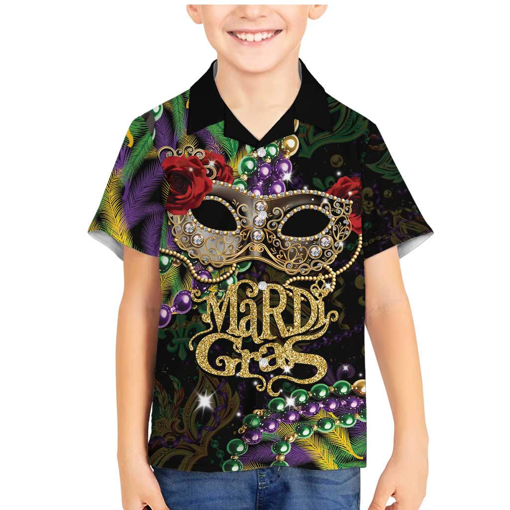 Mardi Gras 2025 Family Matching Mermaid Dress and Hawaiian Shirt Beadeds With Gorgeous Mask - Wonder Print Shop