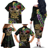 Mardi Gras 2025 Family Matching Off The Shoulder Long Sleeve Dress and Hawaiian Shirt Beadeds With Gorgeous Mask - Wonder Print Shop