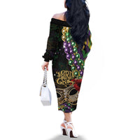 Mardi Gras 2025 Family Matching Off The Shoulder Long Sleeve Dress and Hawaiian Shirt Beadeds With Gorgeous Mask - Wonder Print Shop