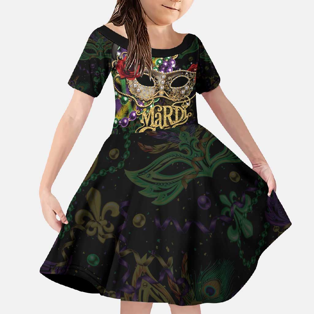 Mardi Gras 2025 Family Matching Off Shoulder Maxi Dress and Hawaiian Shirt Beadeds With Gorgeous Mask - Wonder Print Shop