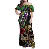 Mardi Gras 2025 Family Matching Off Shoulder Maxi Dress and Hawaiian Shirt Beadeds With Gorgeous Mask - Wonder Print Shop