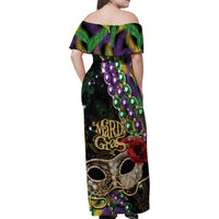 Mardi Gras 2025 Family Matching Off Shoulder Maxi Dress and Hawaiian Shirt Beadeds With Gorgeous Mask - Wonder Print Shop