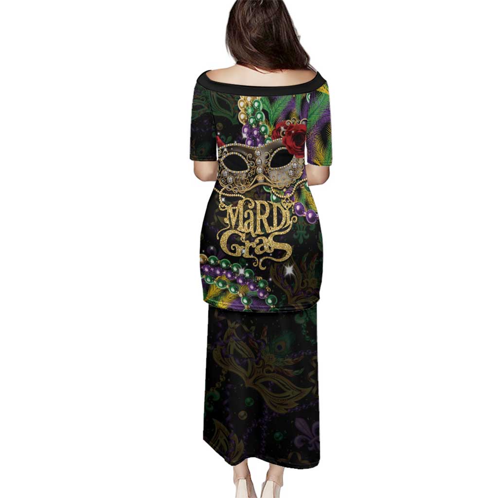 Mardi Gras 2025 Family Matching Puletasi and Hawaiian Shirt Beadeds With Gorgeous Mask - Wonder Print Shop